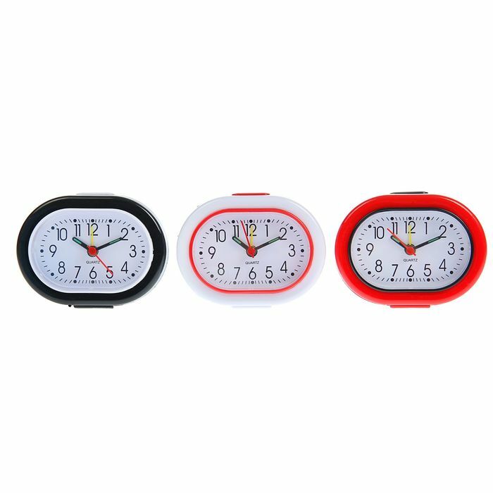 Relógio despertador com mostrador branco oval, cor de borda, luz de fundo, mistura de brilho dos ponteiros de 7,5 * 10 cm