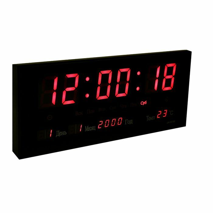 Elektronische Wanduhr, rechteckig: Wecker, Uhrzeit, Kalender, Temperatur, Melodieauswahl, rote Zahlen
