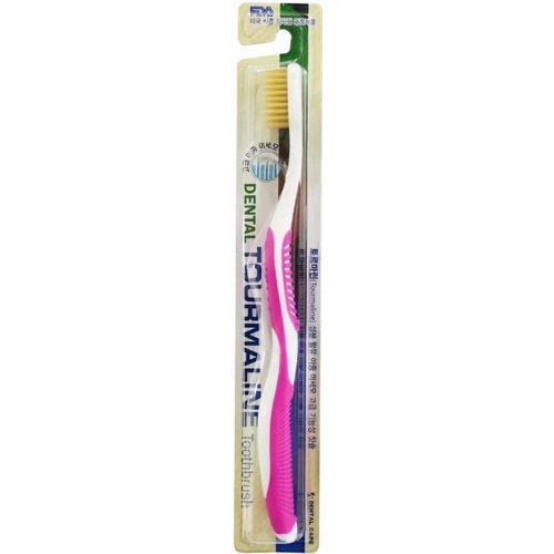 Zahnbürste mit extrafeinen Doppelborsten (mittelhart und weich) und gebogenem Turmalin-Griff