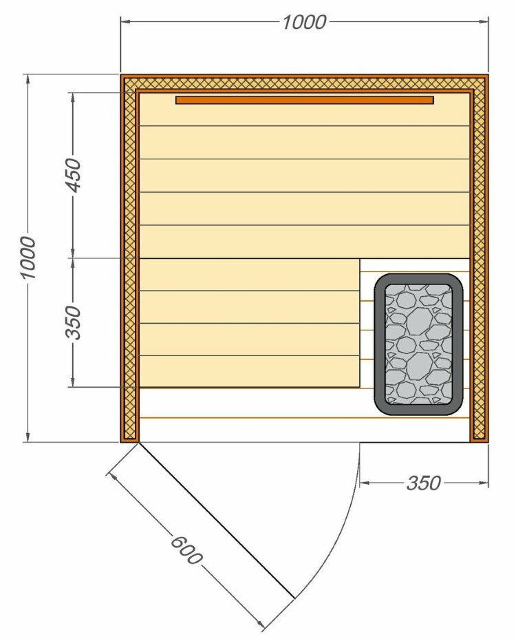 Dibujo de sauna para colocar en el balcón del apartamento.