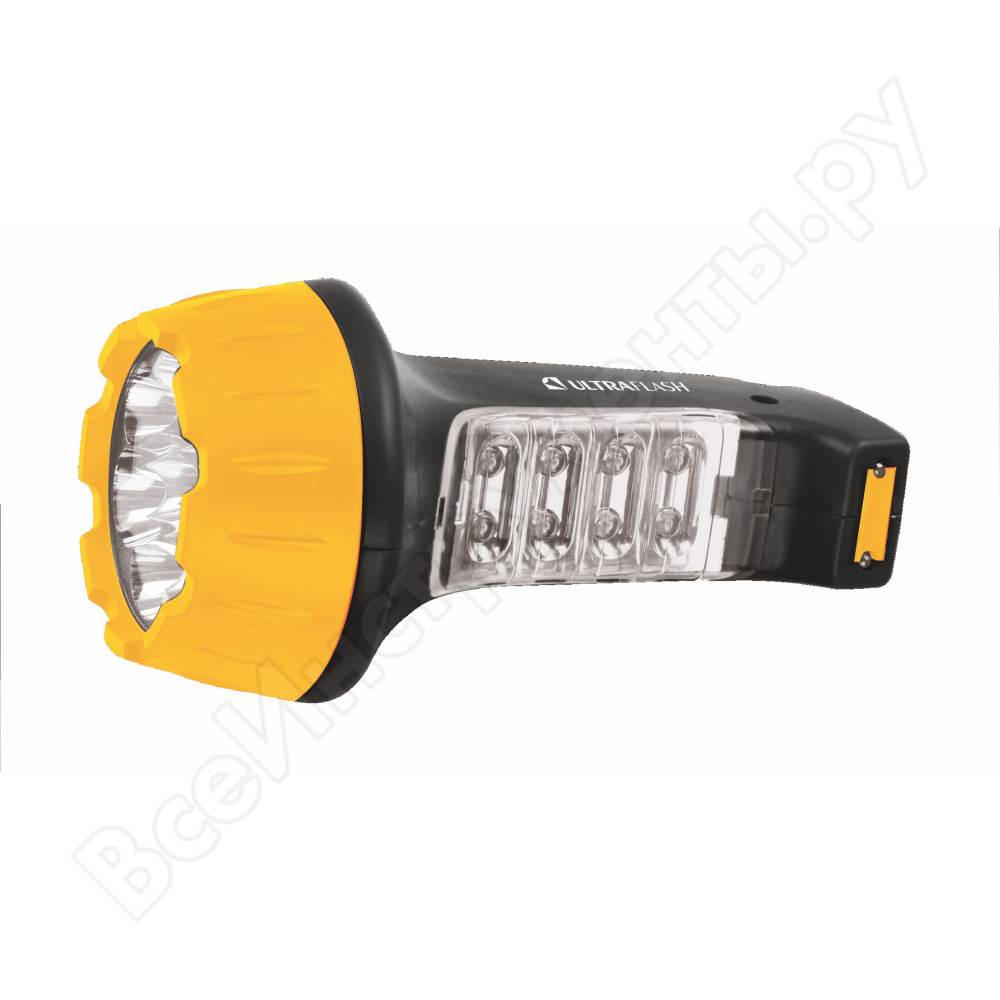 Svietidlo ultraflash LED3818 (batéria 220 V, čierna / žltá, 7 + 8 LED, 2 režimy, sla, plast, box) 10973