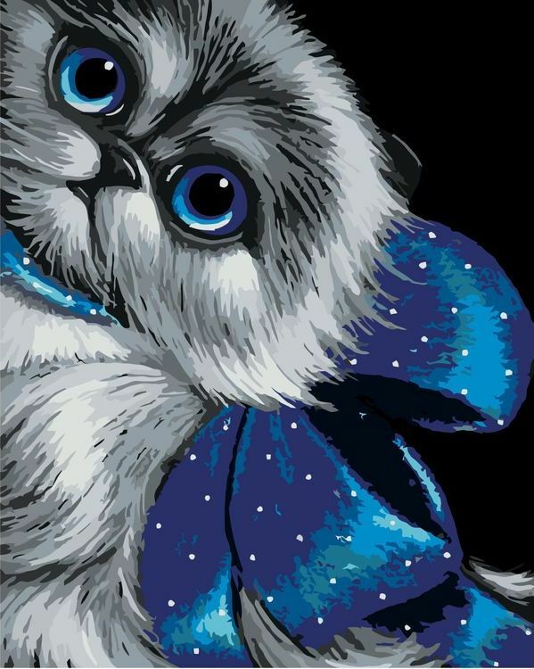 Malovat podle čísla „Kočka s modrou mašlí“