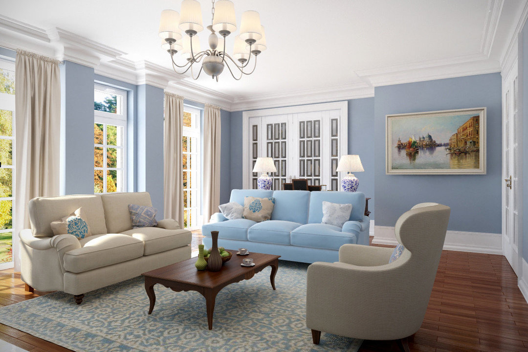 fotka modrej obývačky