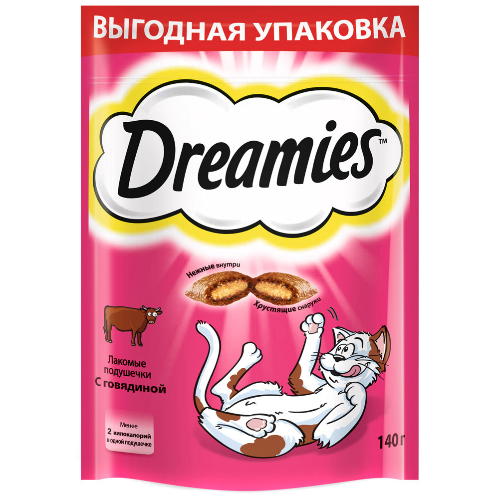 Travesseiros delicados para gatos adultos Dreamies com carne, 140g