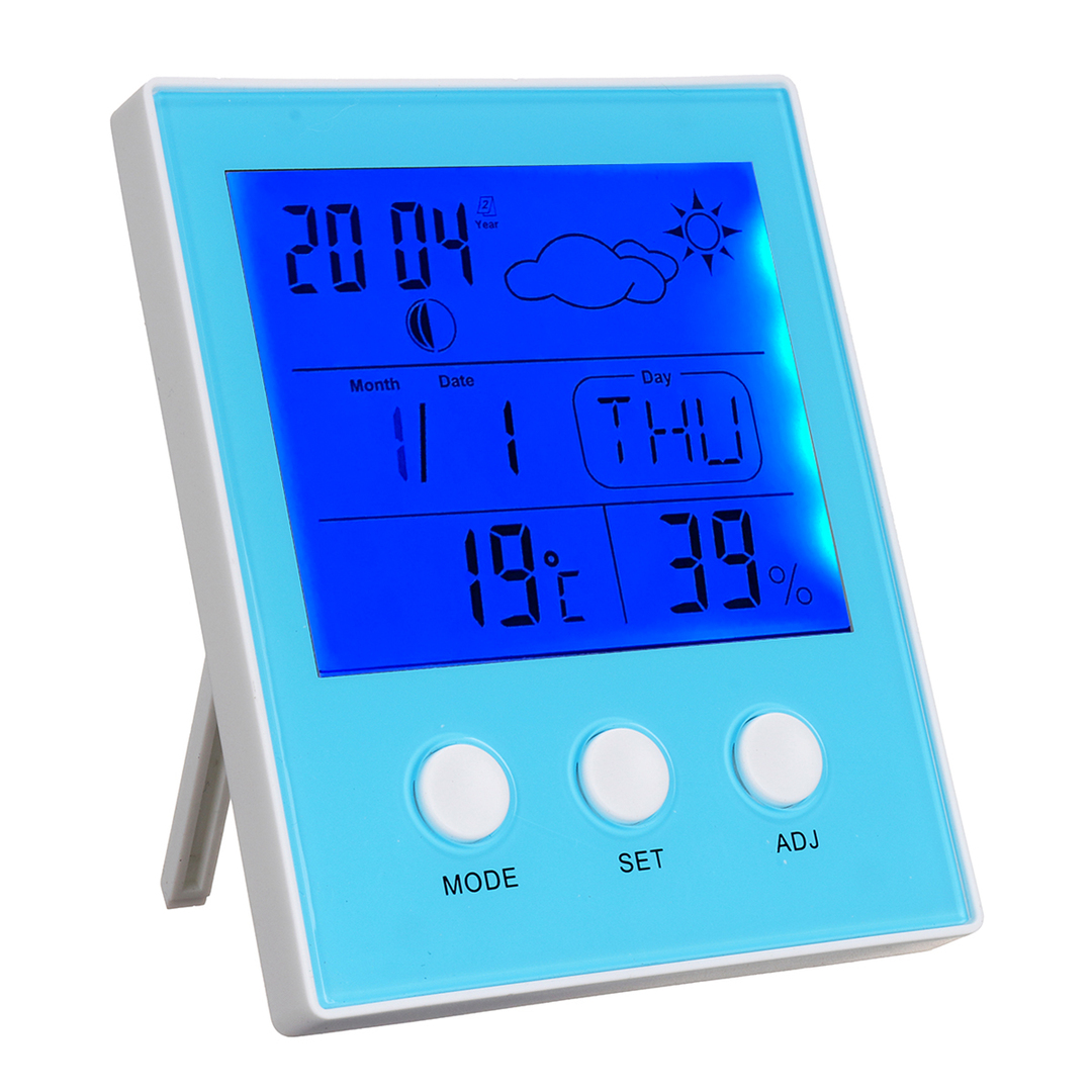Digitales Thermometer Hygrometer Temperatur Feuchtigkeit Tester LED Hintergrundbeleuchtung Zeit Datum Kalender Wecker Display Indoor