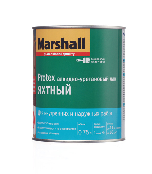 Yacht-Alkyd-Urethan-Lack Marshall Protex farblos 0,75 l glänzend