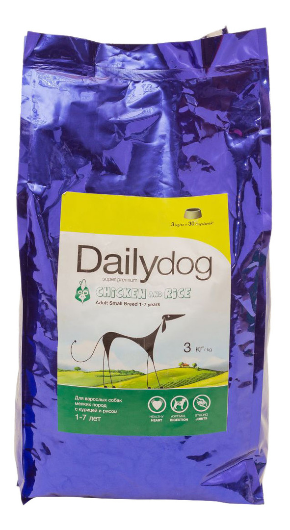 מזון יבש לכלבים Dailydog מבוגר גזע קטן, לגזעים קטנים, עוף ואורז, 3 ק" ג