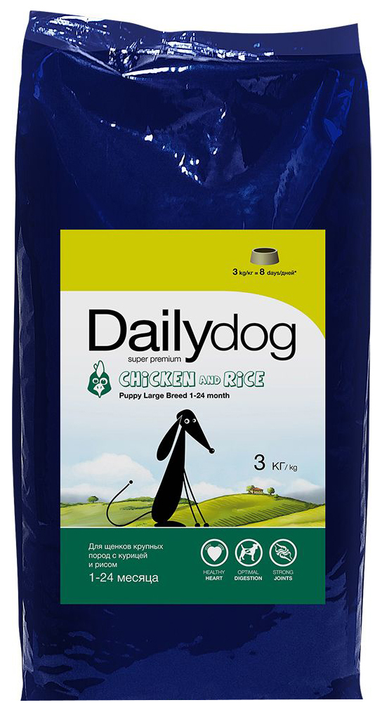 מזון יבש לכלבים Dailydog מבוגר גזע בינוני, לגזעים בינוניים, עוף ואורז, 3 ק" ג