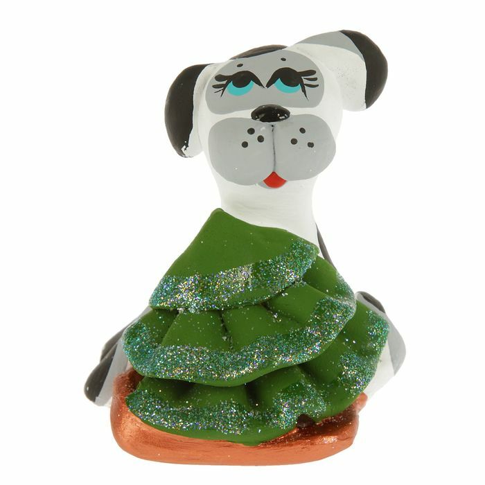 Souvenir Kovrov Tonspielzeug " Hund mit Schlitten und Weihnachtsbaum"