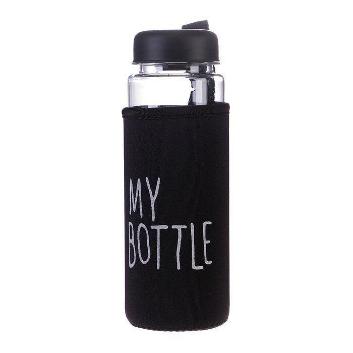 Wasserflasche 500 ml My Bottle, im Etui, Schraubverschluss, schwarz, 6,5x6,5x19 cm