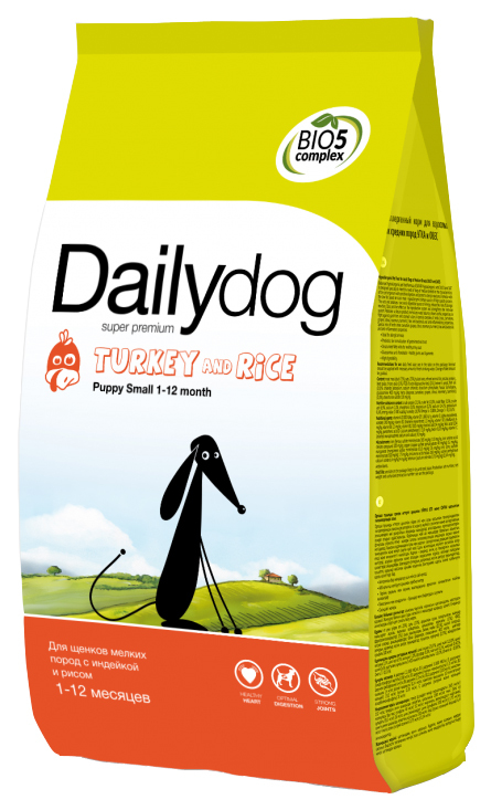 מזון יבש לכלבים Dailydog מבוגר גזע קטן, לגזעים קטנים, הודו ואורז, 3 ק" ג