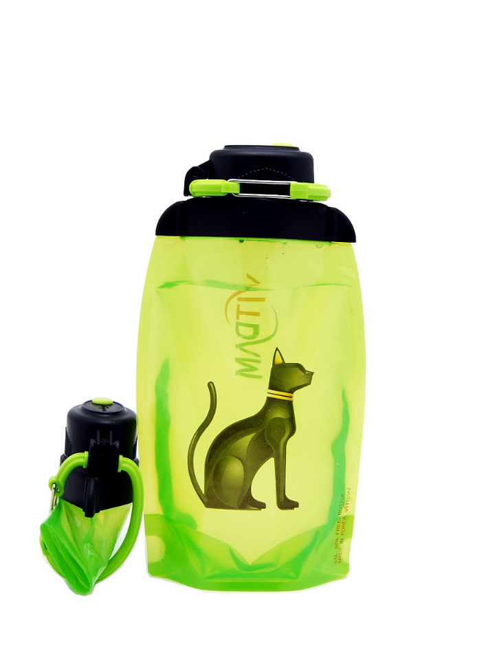 Sulankstomas ekologiškas butelis, geltonai žalios spalvos, tūris 500 ml (gaminys B050YGS-610) su paveikslėliu