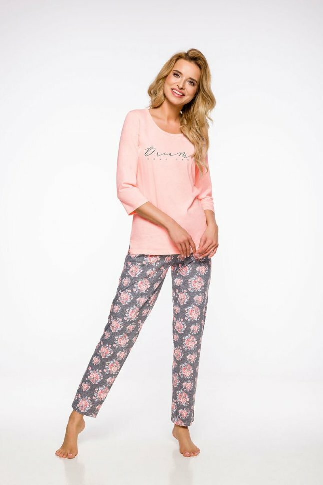 Dámske bavlnené pyžamo Irma s kvetinovými nohavicami
