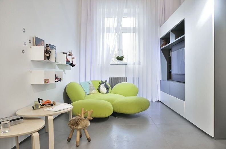 Svetlo zeleno pohištvo v beli sobi