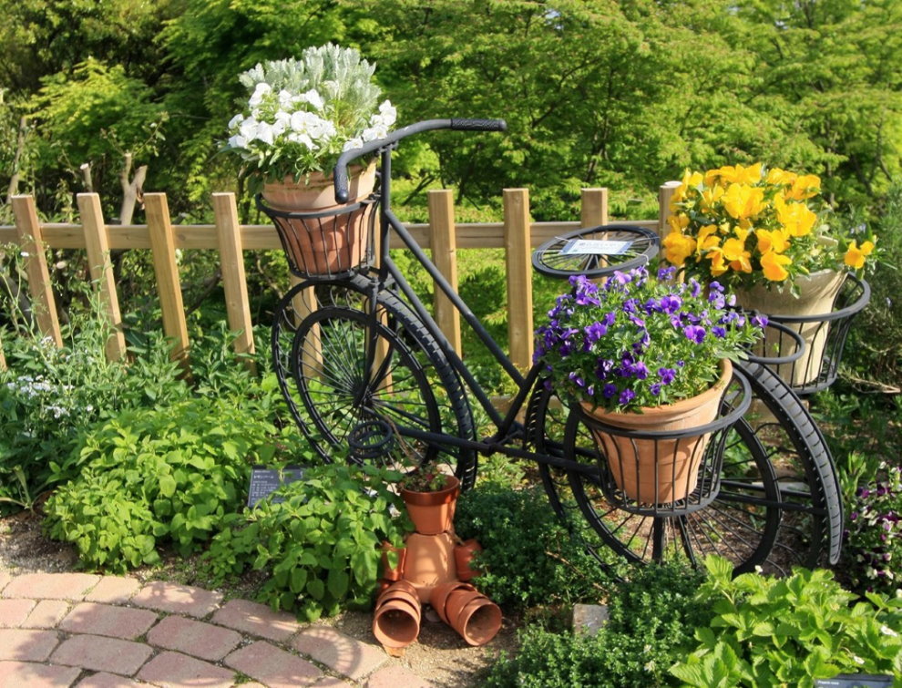En blomst seng av gammel sykkel med sine egne hender
