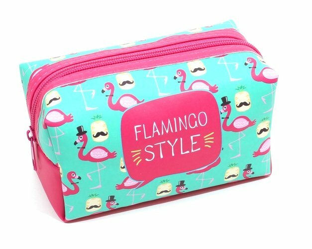 Kosmetiktasche im Flamingo-Stil mit Reißverschluss (16x8) (PVC-Box)