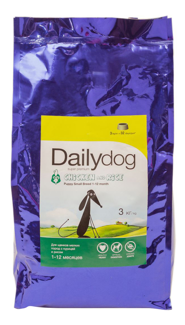 מזון יבש לגורים Dailydog גור גזע קטן, לגזעים קטנים, עוף ואורז, 3 ק" ג