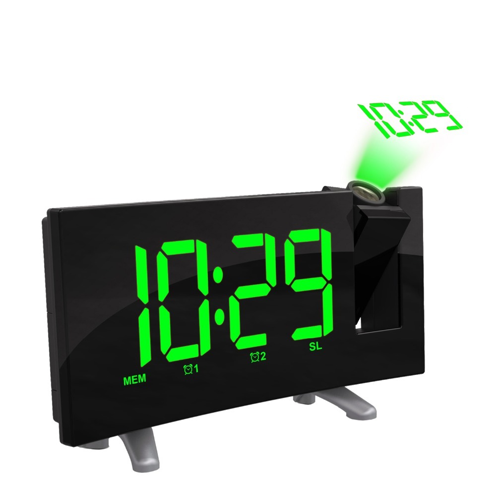 Jautrus LED skaitmeninis projekcinis laikrodis FM radijas Dvigubas žadintuvas su USB įkrovimo darbalaukio elektroniniu LED laikrodžiu