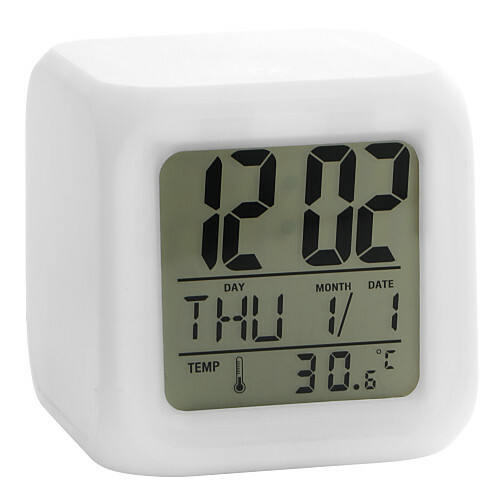 Bunter leuchtender Würfel Digitalwecker Kalender Thermometer 1St (weiß, 4xaaa)