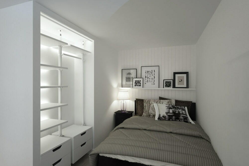 Ægtefællernes lille soveværelse i et enkeltværelse med et areal på 33 firkanter