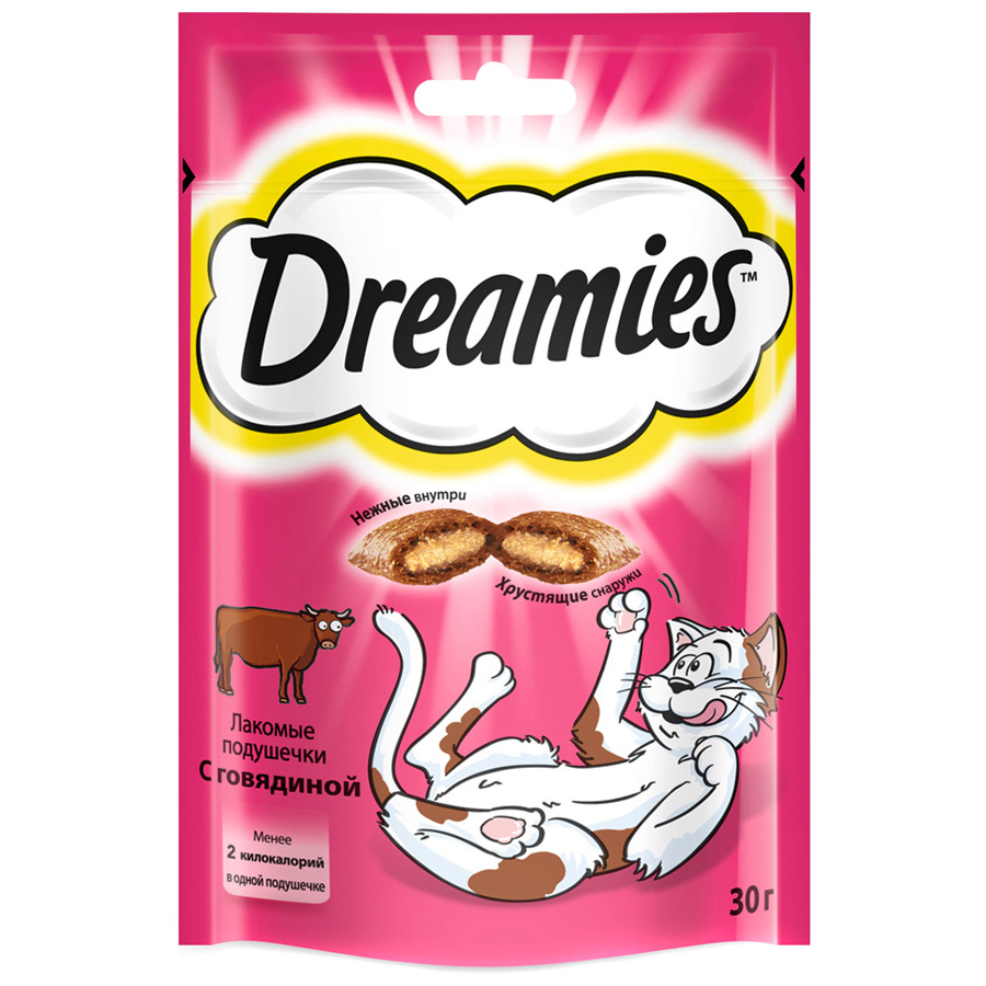 Almofadas deliciosas para gatos adultos Dreamies com carne, 30g