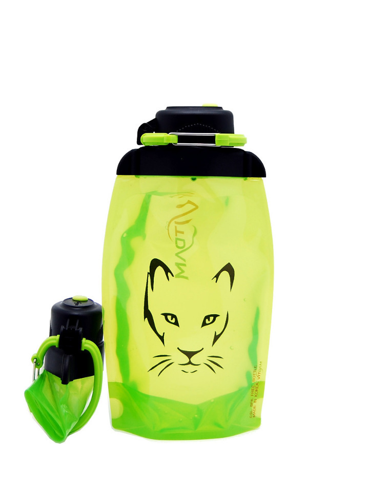 Sulankstomas ekologiškas butelis, geltonai žalios spalvos, tūris 500 ml (gaminys B050YGS-1306) su paveikslėliu