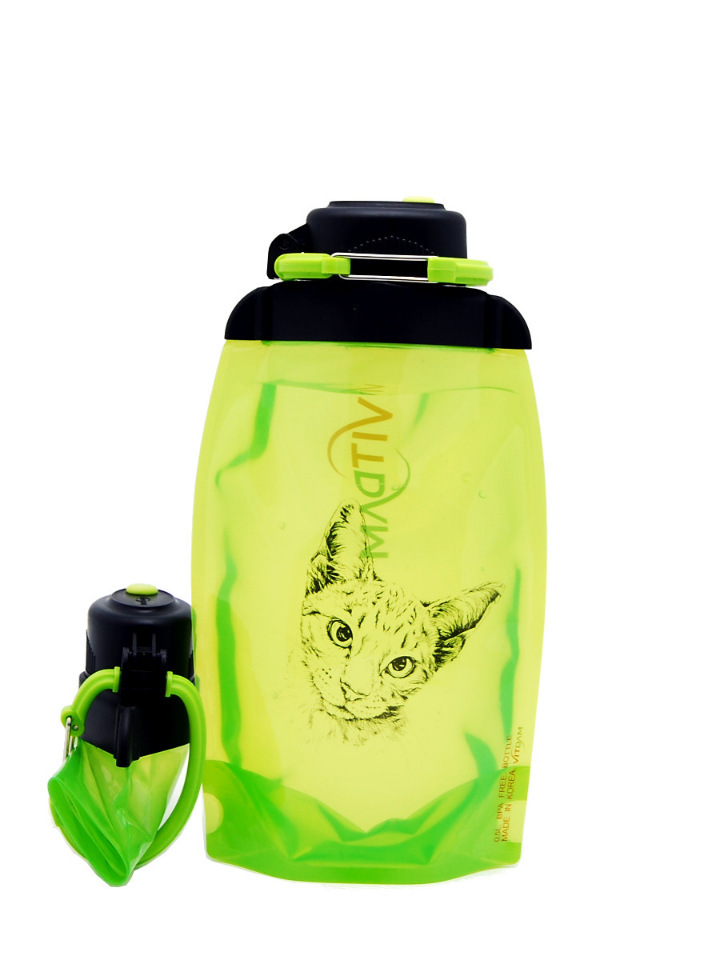 Sulankstomas ekologiškas butelis, geltonai žalios spalvos, tūris 500 ml (gaminys B050YGS-1302) su paveikslėliu