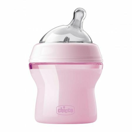 CHICCO Trinkflasche Natural Feeling 0m + Silikonsauger mit Neigung und Flexoren Pink, 150 ml