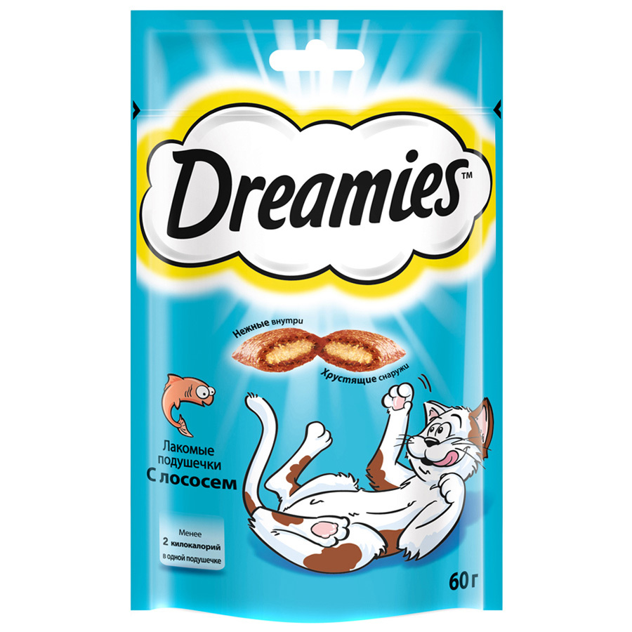 Almofadas deliciosas para gatos adultos Dreamies com salmão 60g
