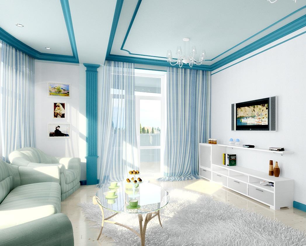 bielo modrá obývačka