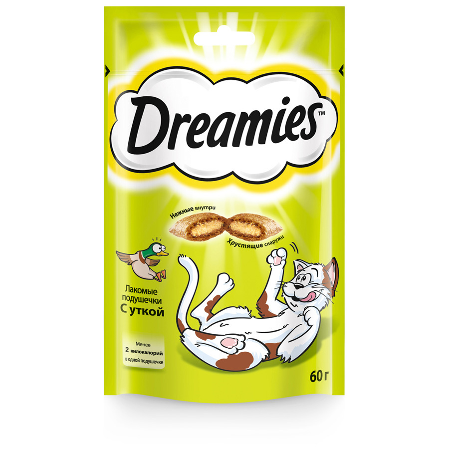 Deliciosas almofadas para gatos adultos Dreamies com pato, 60g
