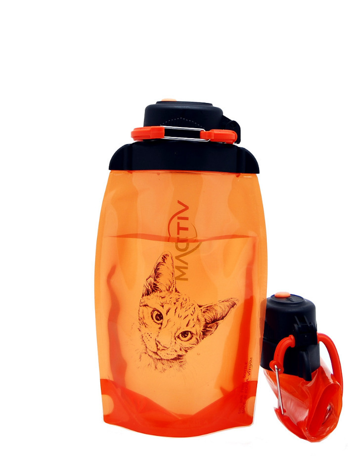 Sulankstomas ekologiškas butelis, oranžinis, tūris 500 ml (gaminys B050ORS-1302) su paveikslėliu