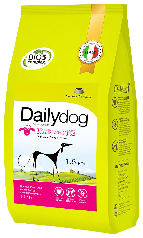 מזון יבש לכלבים Dailydog מבוגר גזע קטן, לגזעים קטנים, כבש ואורז, 1.5 ק" ג