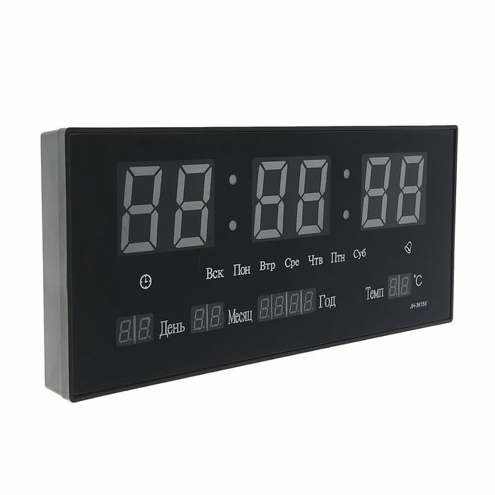 Elektronische Wanduhr, rechteckig: Wecker, Uhrzeit, Kalender, Temperatur, Melodieauswahl, grüne Zahlen