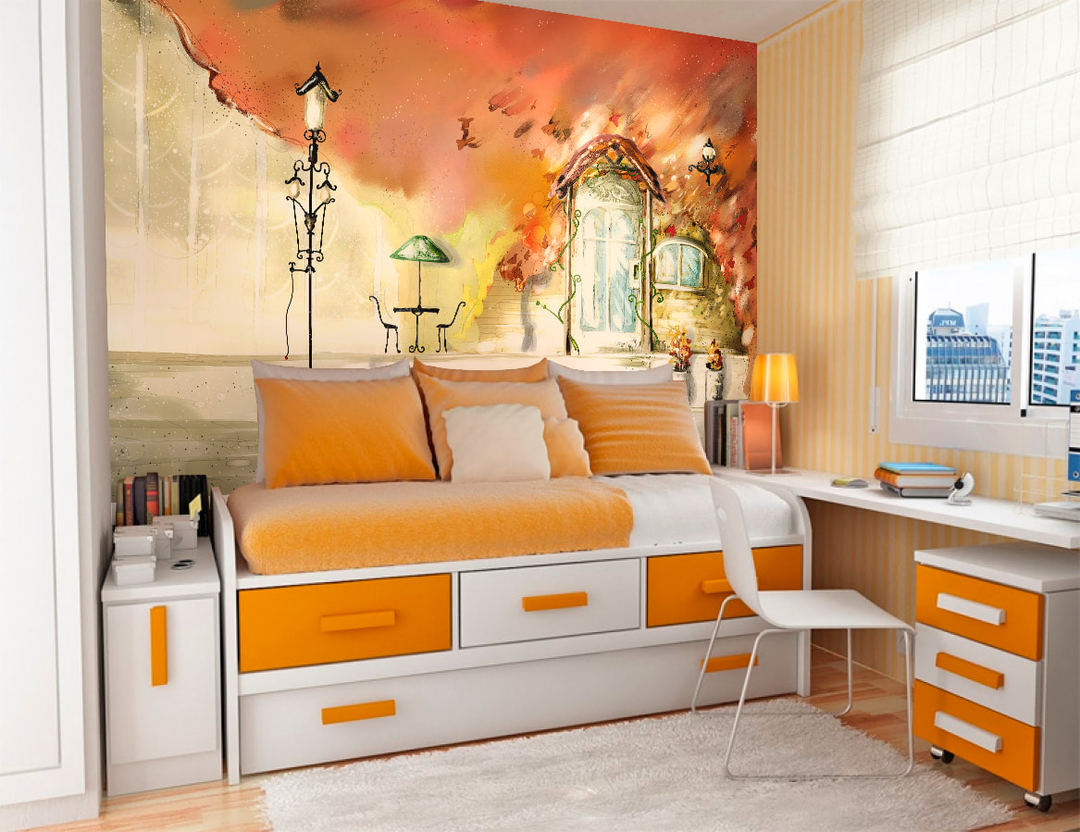 Orange Farbe im Inneren des Raumes devchonochka