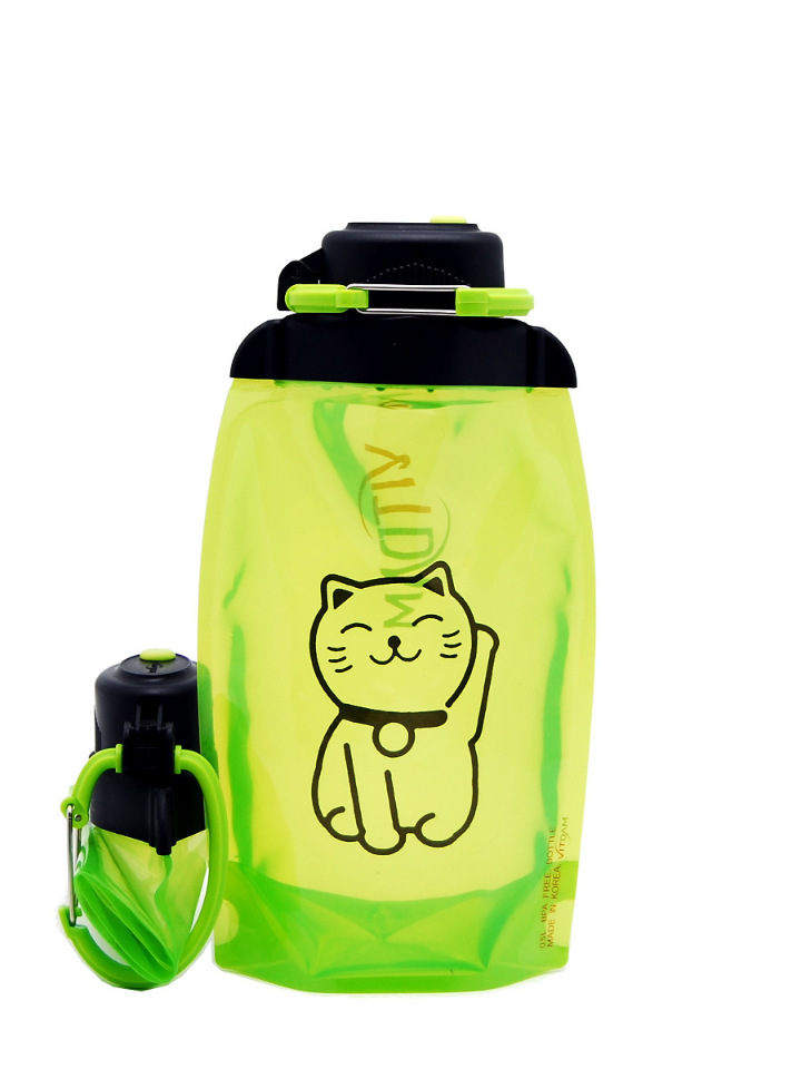 Sulankstomas ekologiškas butelis, geltonai žalios spalvos, tūris 500 ml (gaminys B050YGS-1305) su paveikslėliu