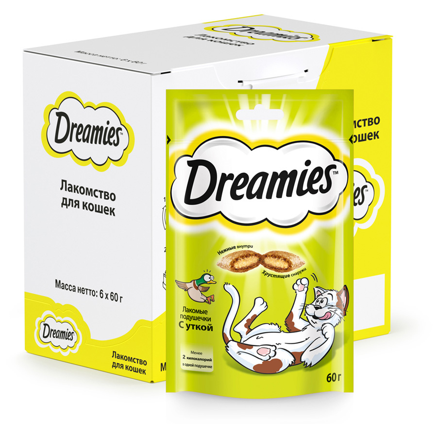 Almofadas deliciosas para gatos adultos Dreamies com pato, 6 * 60g
