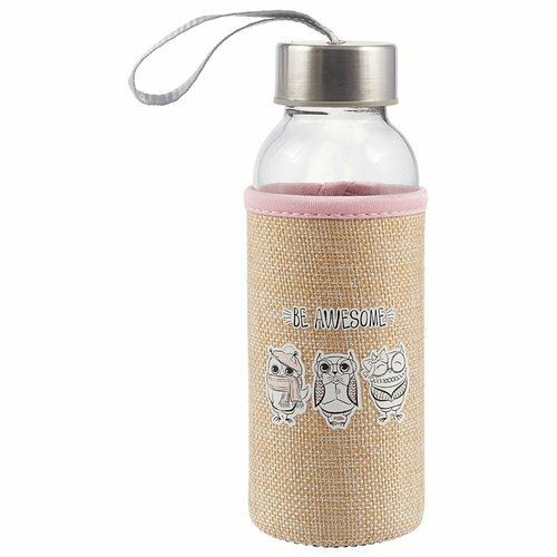 Flasche im Etui Jute Owls Be awesome (Glas) (300ml)