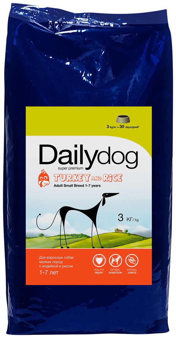 מזון יבש לכלבים Dailydog מבוגר גזע קטן, לגזעים קטנים, הודו ושעורה, 3 ק" ג