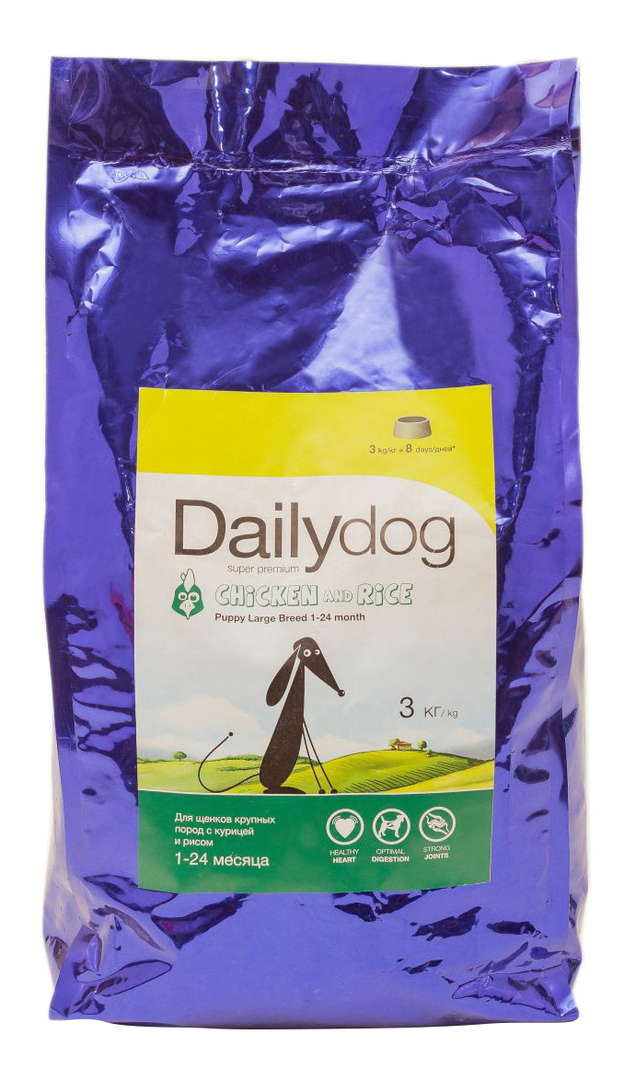 מזון יבש לגורים Dailydog גור גזע גדול, לגזעים גדולים, עוף ואורז, 3 ק" ג