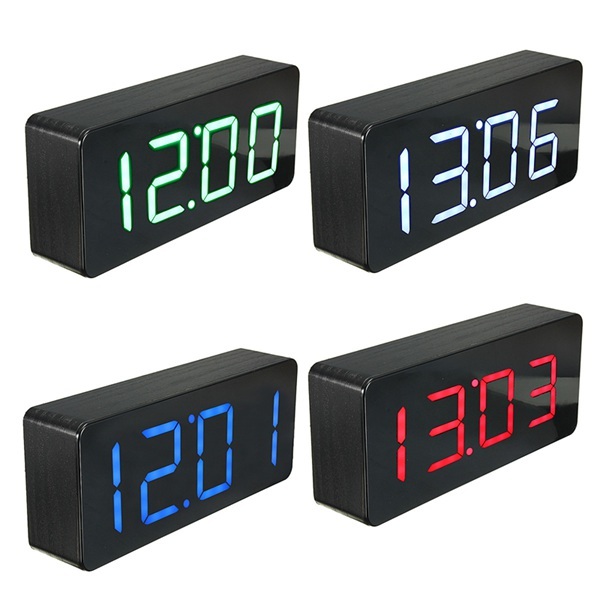 Acryl-Spiegel-Holz-Digital-LED-Zeitalarm-Kalender-Thermometer