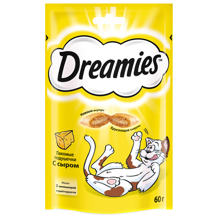 Travesseiros delicados para gatos adultos Dreamies com queijo 60g