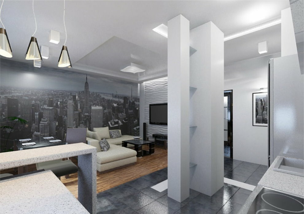 Jednosobni stan 36 m² dizajn: projektiranje projekata u modernom stilu, fotografija