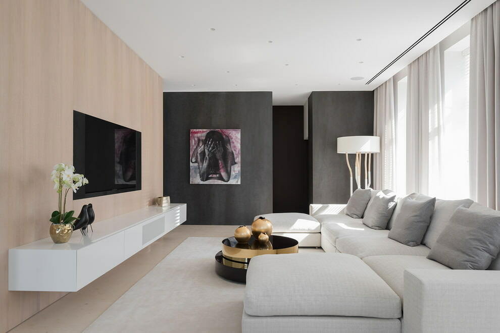 Decoração da sala de estar em estilo minimalista