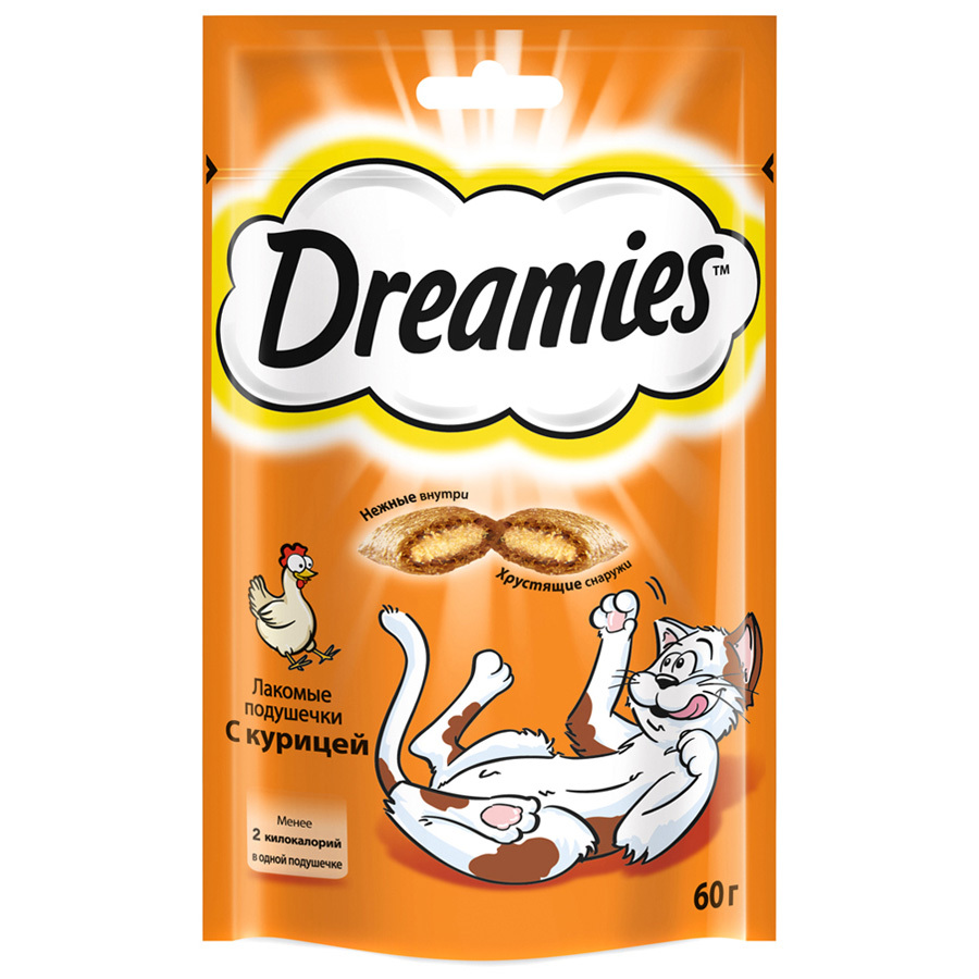 Deliciosas almofadas para gatos adultos Dreamies com frango 60g