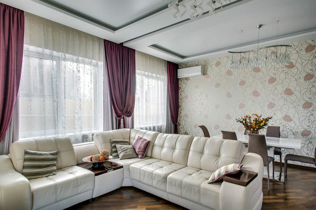 עיצוב וילונות לסלון: סגנון יפה בפנים החדר, דוגמאות צילום