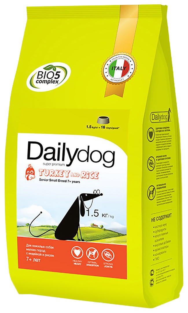 מזון יבש לכלבים Dailydog Senior Small Senior, לקשישים, הודו ואורז, 1.5 ק" ג
