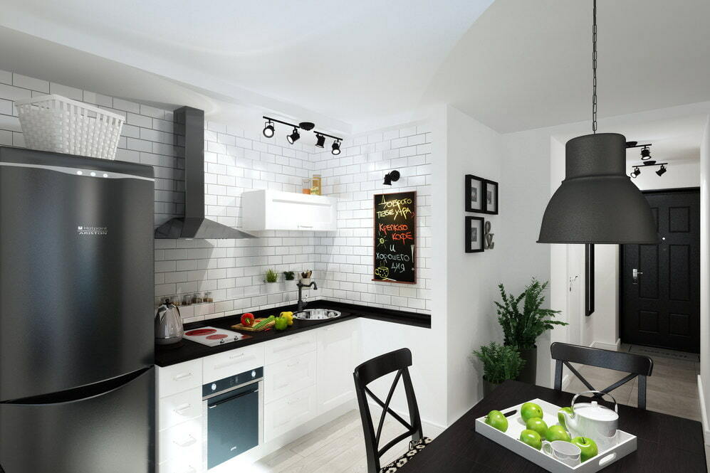 Design af et kompakt køkken i en lejlighed på 33 kvadratmeter