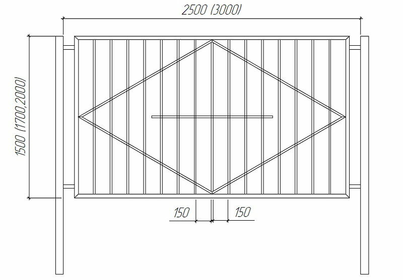 Kresba kovového plotu z profilové trubky