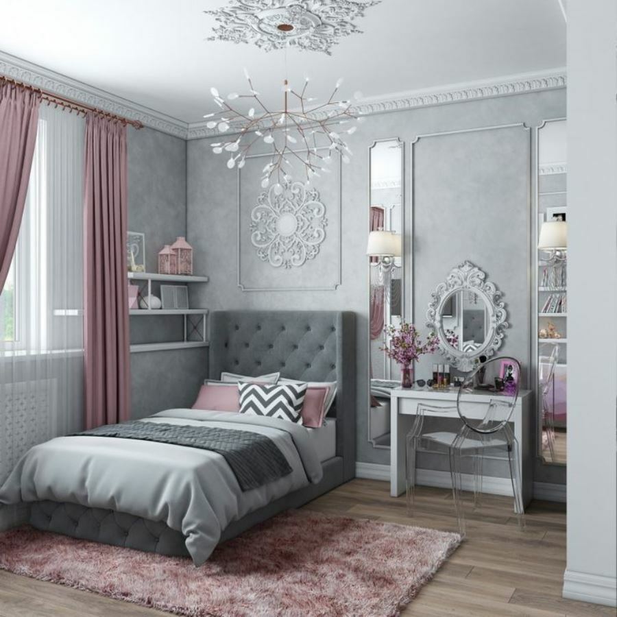 graues rosa schlafzimmer design foto